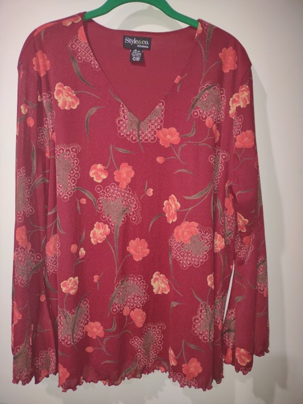 Women's Style & Co Bell Sleeve Swing Top Lettuce Style Ruffled Hem Size 2X